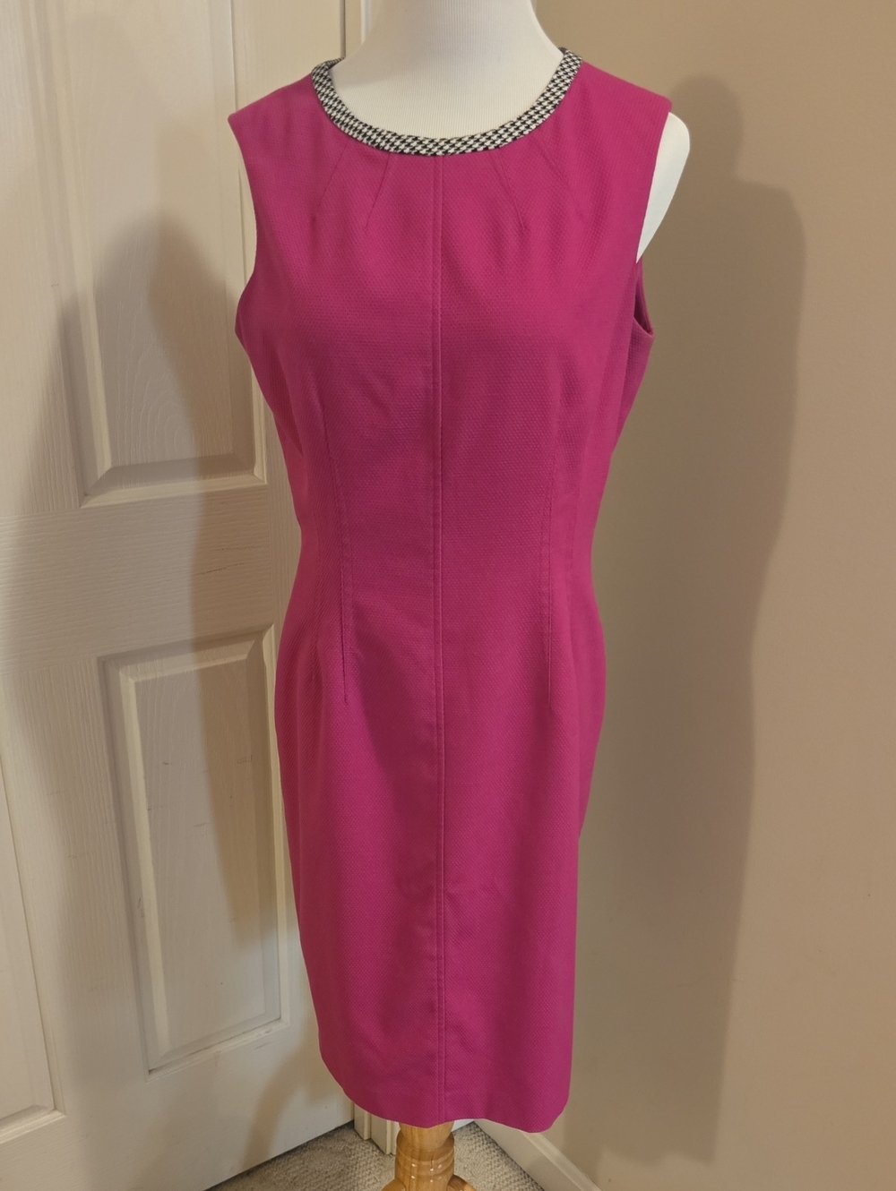 Anne Klein Magenta Sheath Dress with Check Trim